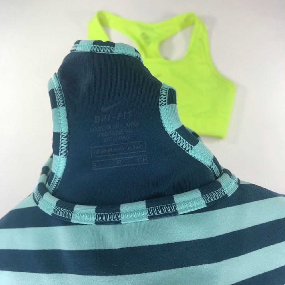 2 Nike Sport Bra Bundle Neon Yellow Striped Small - Picture 4 of 8